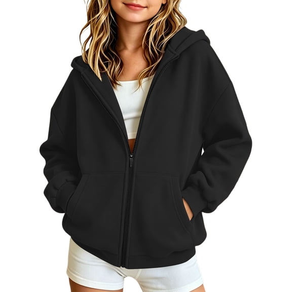 Kiijoy Toddler Girls Casual Zip Up Hoodie Kids Sweatshirt with Pocket, Black, Sizes 3-4T