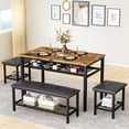 thumbnail image 2 of LinkRomat Dining Room Table Set for 4, 4-Piece Table Set with Upholstered Bench & 2 Short Stools, Rectangular Kitchen Table Set with Storage Rack, 2 of 7