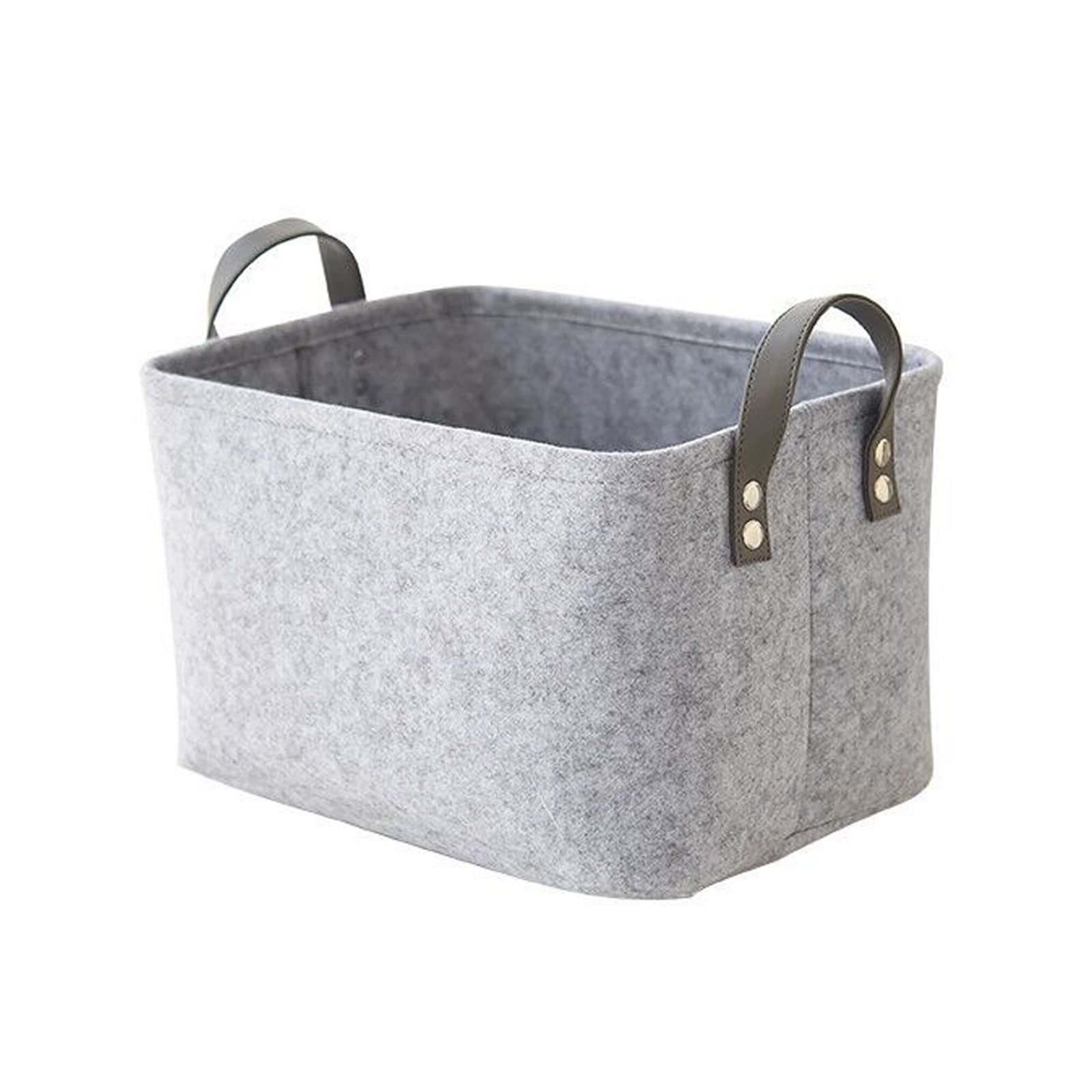 2 Pack Felt Storage Basket Solid Color Simple Leather Handle Storage