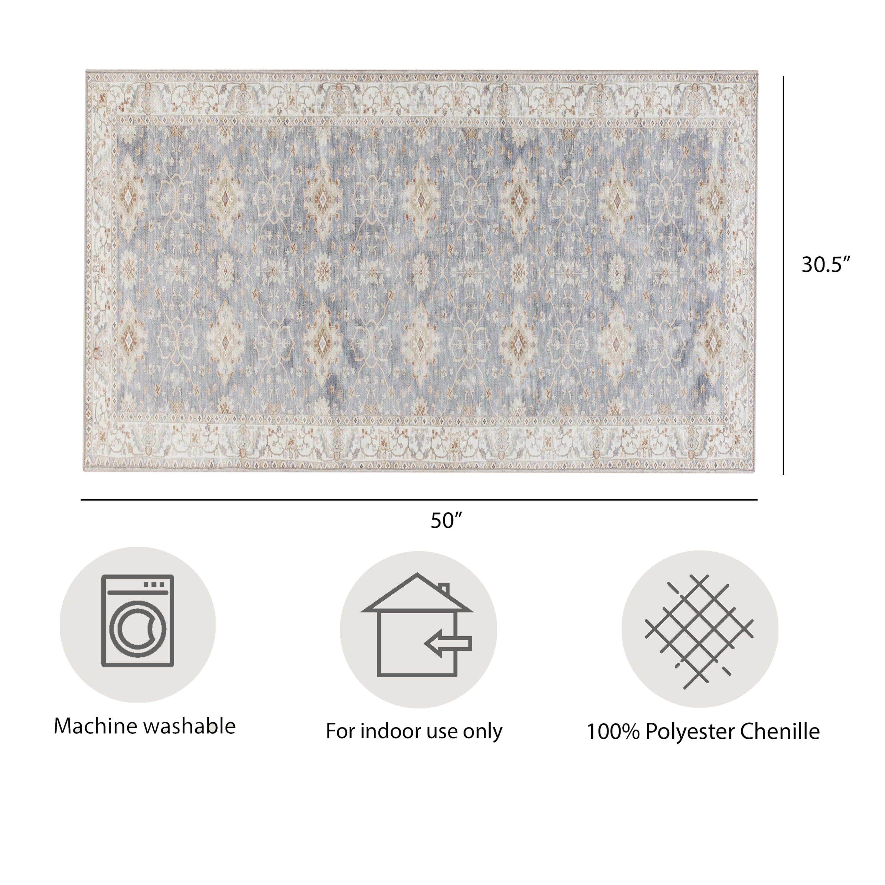 Blue/Taupe Medallion Washable Skid-Resistant Area Rug, 2' 7.5" x 4' 2"