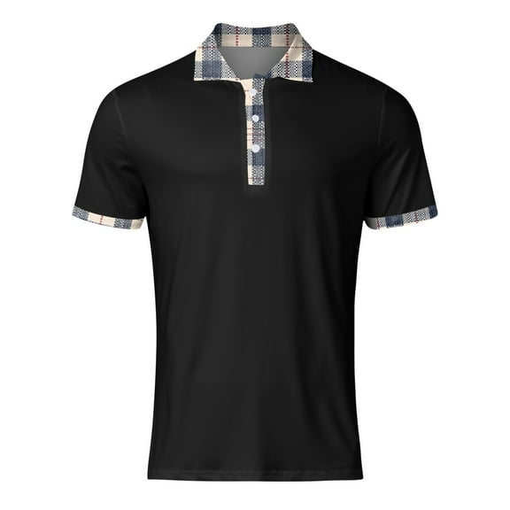 PEASKJP Mens Polos Shirts Men's Polo Shirts Retro Knit Shirt Vintage Striped Shirt Short Sleeve Button Down Clothing (Black,4XL)