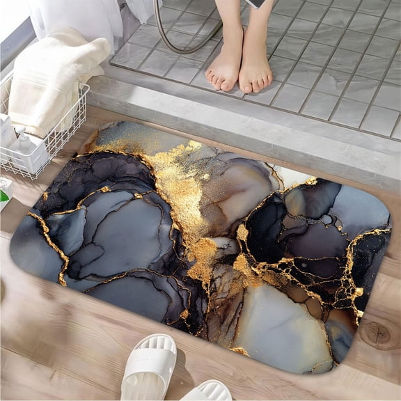 1pc Marble with Gold Inlay Absorbent Non-Slip Bathroom Thickened Flannel Rug Decor,Soft,Quick Drying,Suitable For Indoor/outdoor Use,Bathrooms,Bedrooms,Kitchens,Terrace,Laundry Rooms,16"x24"