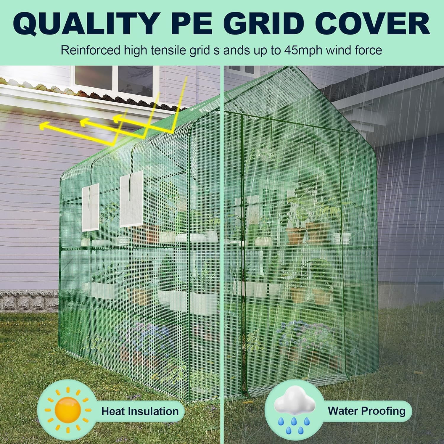 Lumiparty Large Outdoor Walk-In Greenhouse with 6-Tier Shelves, 85"x56"x77", Weatherproof, UV Protected, for Backyard & Patio, Green