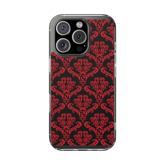 DistinctInk Clear Hybrid Case for Apple iPhone 16 Pro (6.3" Screen) - Floral Damask Pattern - Tempered Glass Back