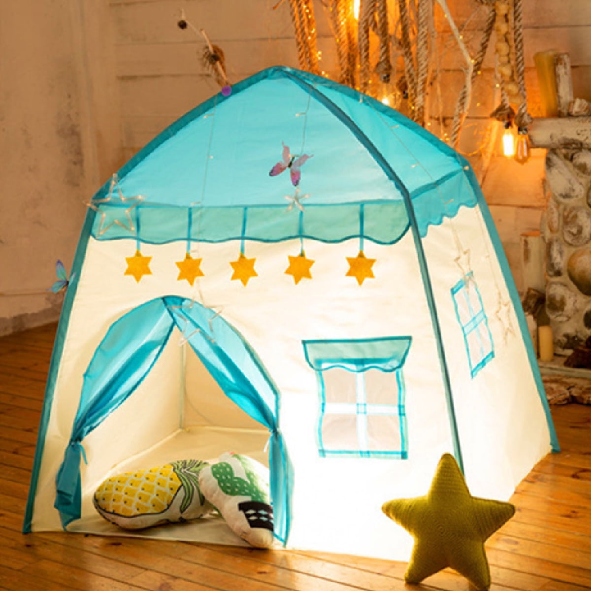 Kids TeePee Play Tent Indoor Outdoor Blue Indian Prince Princess Playhouse Camp 