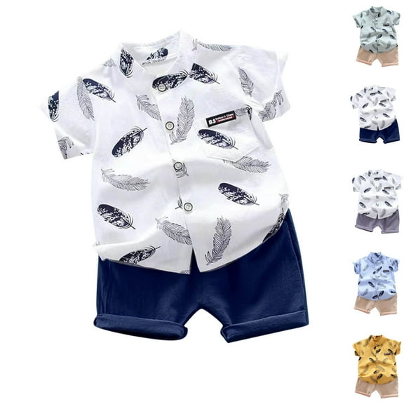 Summer Savings!Ahuyic Summer Toddler Kids Shirt and Short Pants Set Boys Girls Printed Collar 2 Piece Outfits Casual Children's Set 1 Years Green