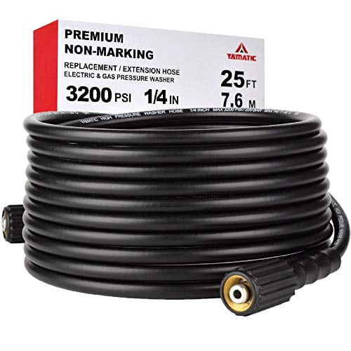YAMATIC Kink Free 3200 PSI 25 FT Pressure Washer Hose 1/4" M22-14mm Brass Thread Replacement For Most Brand Pressure Washers
