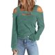 thumbnail image 1 of Women Cold Shoulder Top Cut Out Design Solid Color Fashionable Long Sleeve Blouse for Home Shopping Green S, 1 of 4