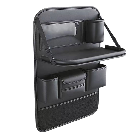 Leather Car Backseat Organizer with Foldable Table Tray, Car Storage Organizer with Tablet Holder, Car Seat Back Protectors Kick MatsTravel Accessories