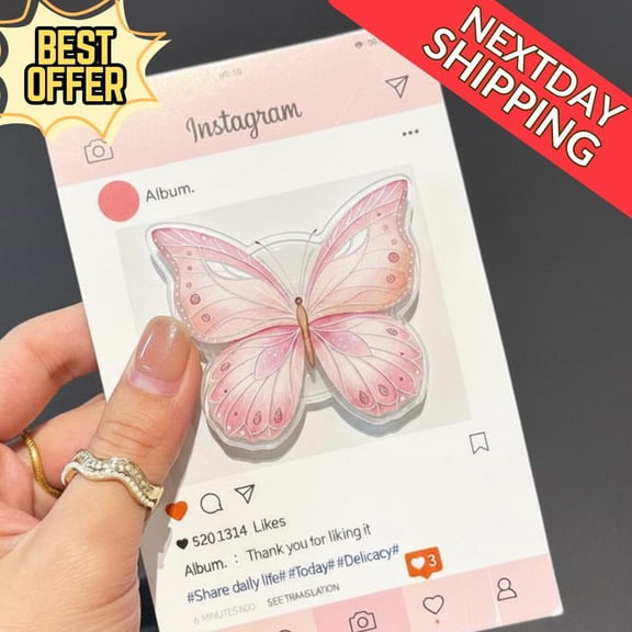 Pink Butterfly Magnetic Phone Grip – Elegant Butterfly Phone Stand, Kawaii Phone Holder, Ideal Gift for Butterfly Lovers, Girl Accessory