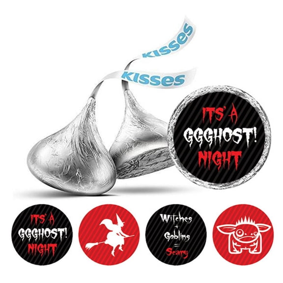 Darling Souvenir  DIY its A Ghost Night Party Theme Stickers Candy Labels 190 Pcs-Black & Red