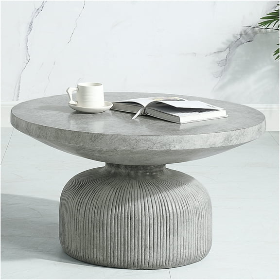 JERFIT Modern Weathered Gray Cement Coffee Table, 40 Inch Industrial Minimalist Accent Table for Living Room