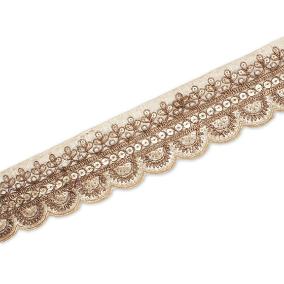 2 Inch Regal Gold Metallic Sequined Cording On Plain Woven Trim For Sewing, Crafts, Decor, & Upholstery - Cream 1 Pack (9.8 Yards / 9 Meters)