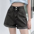 thumbnail image 2 of CHUOU Womens High Waisted Denim Shorts Summer Fold Hem Casual Button Down Baggy Jean Shorts with Pockets, 2 of 4