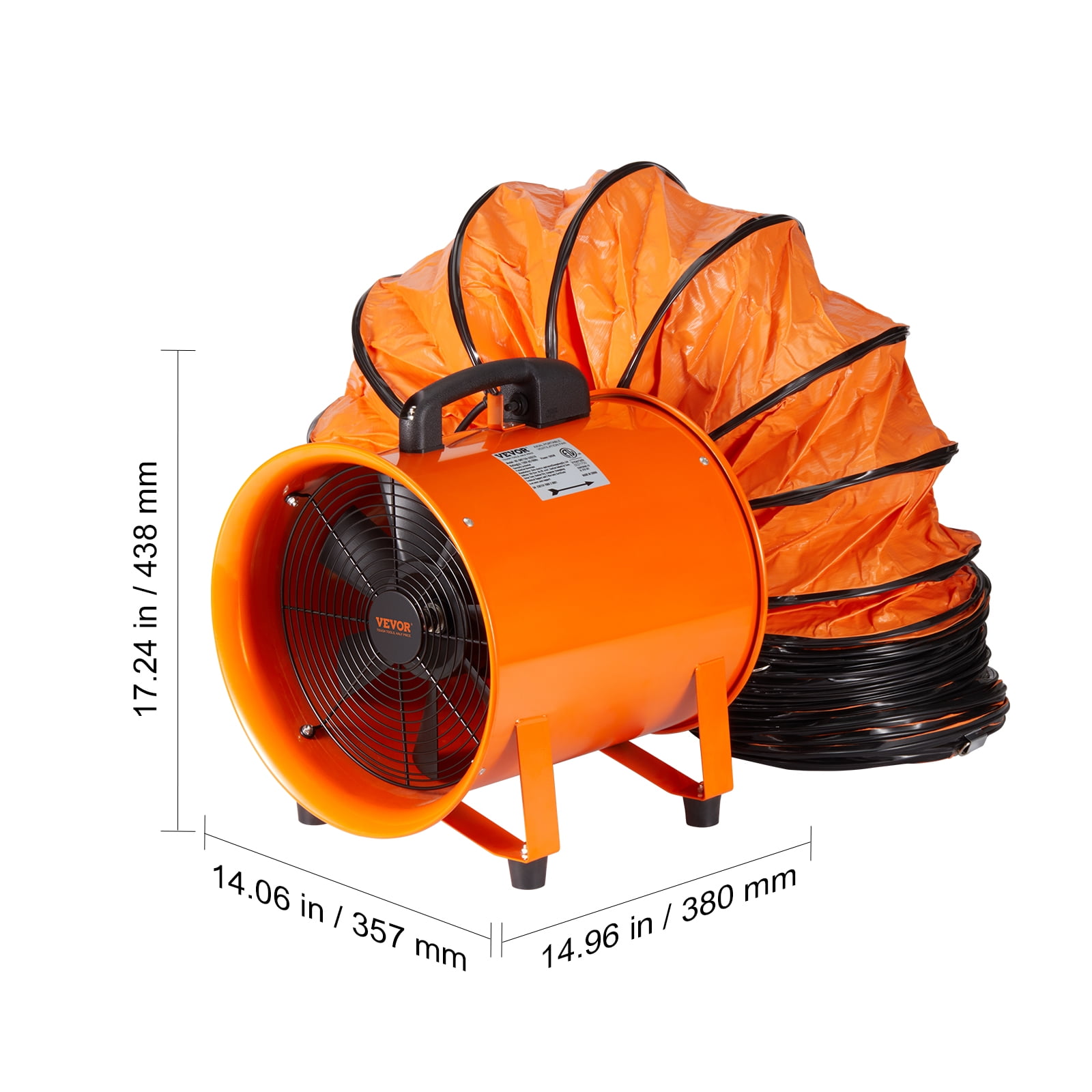 VEVOR Portable Ventilator, 12 inch Heavy Duty Cylinder Fan with 33ft Duct Hose, 585W Strong Shop Exhaust Blower 3198CFM, Industrial Utility Blower for Sucking Dust, Smoke, Smoke Home/Workplace