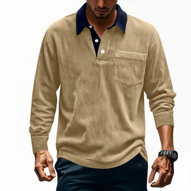 pstuiky Camisas casuales de manga larga para hombre, Camisa informal de manga larga con botones y bolsillo de pana de color liso para hombre camisetas de hombre s