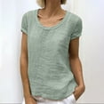 thumbnail image 4 of Prolriy Womens Tops Linen Shirts for Women, Women's Round Neck Short Sleeve Solid Color Casual and Comfortable Tops T Shirts for Women, Womens Tops Summer Tops Green XL, 4 of 5