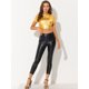 thumbnail image 5 of Disfraz de Halloween Top corto metalizado de manga corta con cuello alto para mujer Amarillo oro XS, 5 of 5