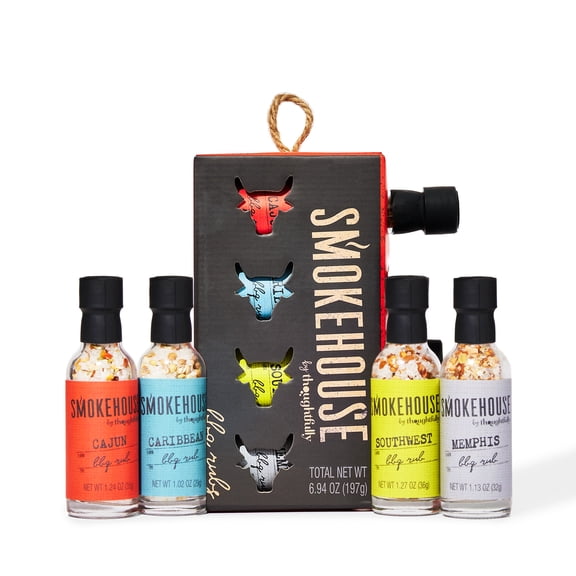 Smokehouse by Thoughtfully Barbecue Rub Gift Set, Flavors Include Cajun, Caribbean, Memphis and Southwest, Set of 4