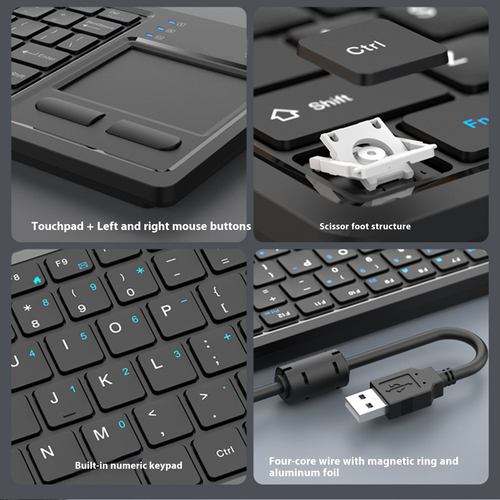 Ergonomic 78 Key USB Corded Keyboard Touch Keyboard Function Waterproof Connection For Industrial Control Typing