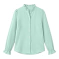 thumbnail image 2 of ClodeEU Women's Ruffle Collar Long Sleeve Button Down Shirt,Elegant Solid Dress Blouse Casual Top ,Women's Plus L, 2 of 4