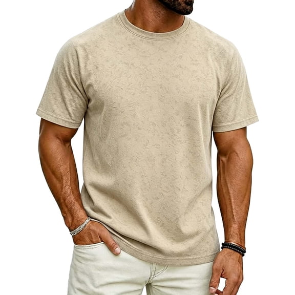 WIZUTIZ Men's Short Sleeve T-Shirt Solid Color Crew Neck Quick-Dry Sports Top Cotton Blend Breathable Lightweight for Running Gym Daily Casual Wear Mens Fashion