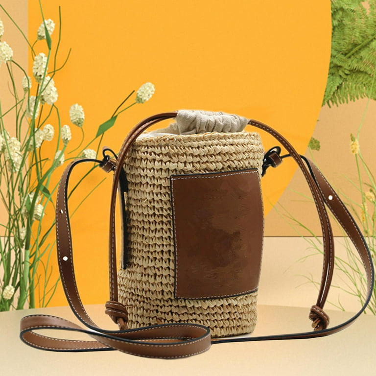 Handwoven Women Round Straw Tote Shoulder Bags Fashion Round Barrel  Crossbody Bag for Travel Shopping Work Outdoor Gifts , 