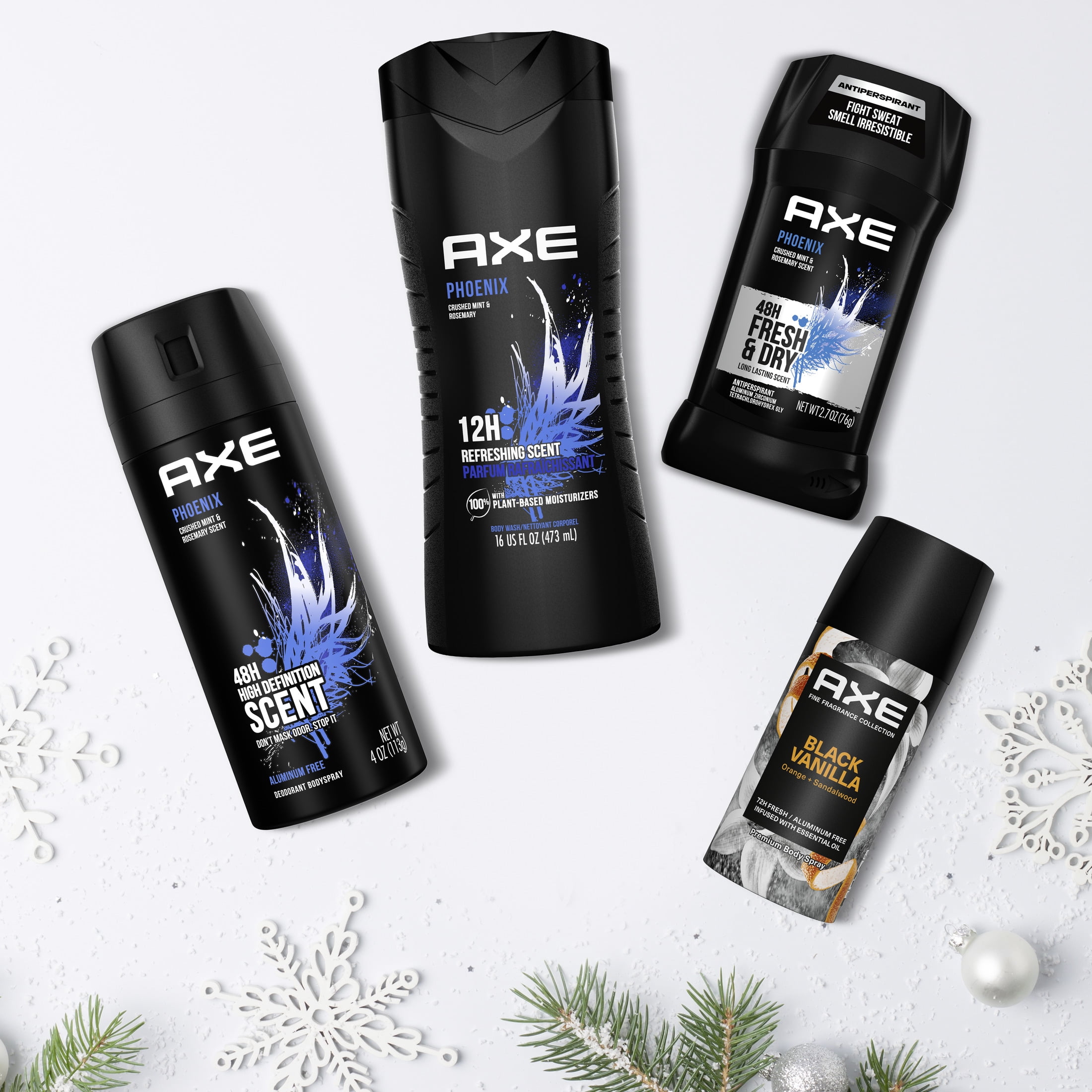 (2 pack) Axe Men's Gift Set Body Wash Deodorant Spray Antiperspirant Deodorant Stick Phoenix Mint Rosemary, 4 Count