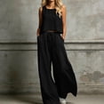 thumbnail image 2 of Plus Size Summer Outfits For Women Square Neck Sleeveless Tank Tops Drawstring Wide Leg Pants With Pockets (XL, Black), 2 of 5