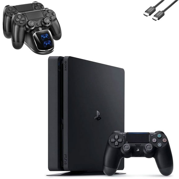 Restored Sony 2215A PlayStation 4 Slim 500GB Gaming Console Black with Charging Dock HDMI Cable Bolt Axtion (Refurbished)
