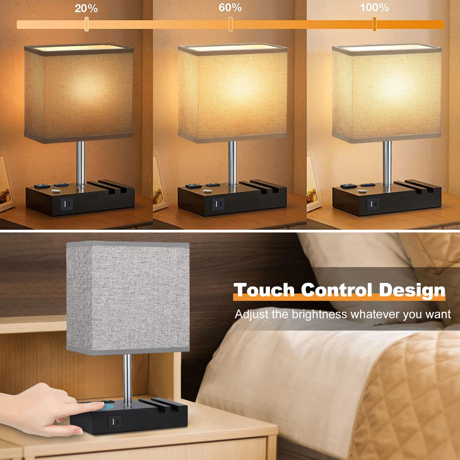 GVDV Home Bedside Lamp with USB Charging Ports photo 2