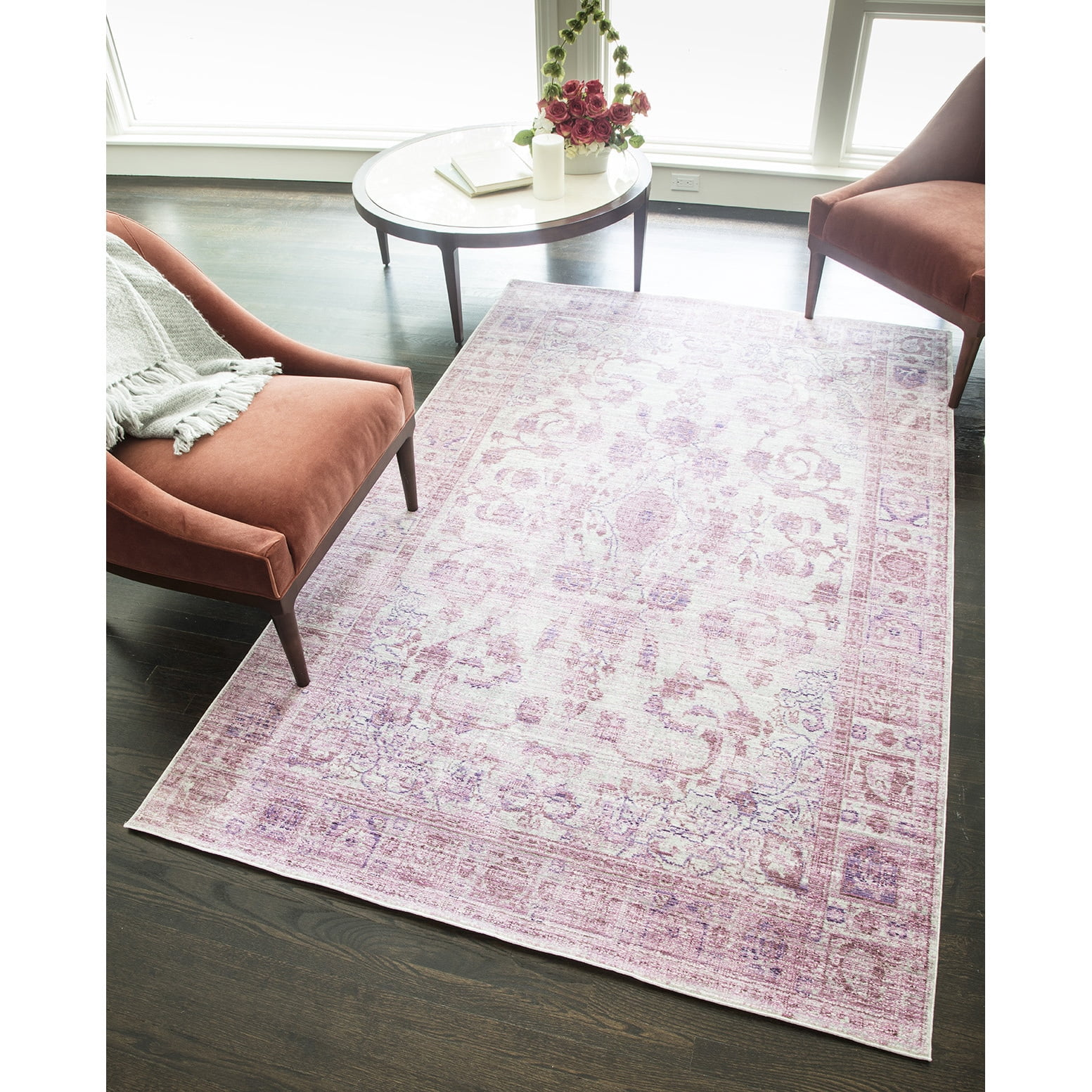 Rugs America Goddess Purple Floral Area Rug Blue