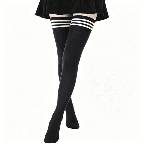 TELOLY Extra Long High Thigh Socks Striped over Knee Thin Tights Long Stocking Striped Thigh Highs