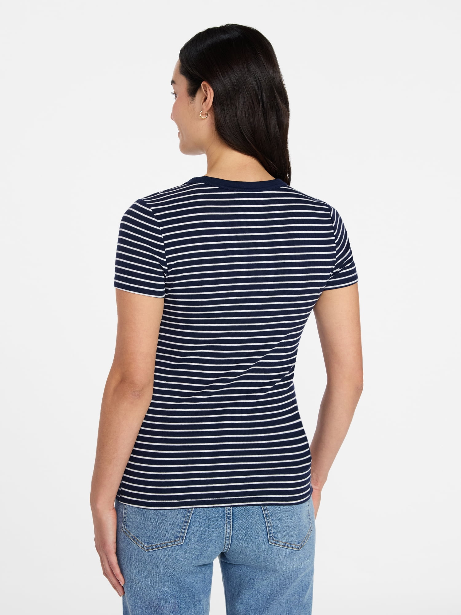 Time and Tru Women's Ribbed Tee with Short Sleeves, Sizes XS-XXXL