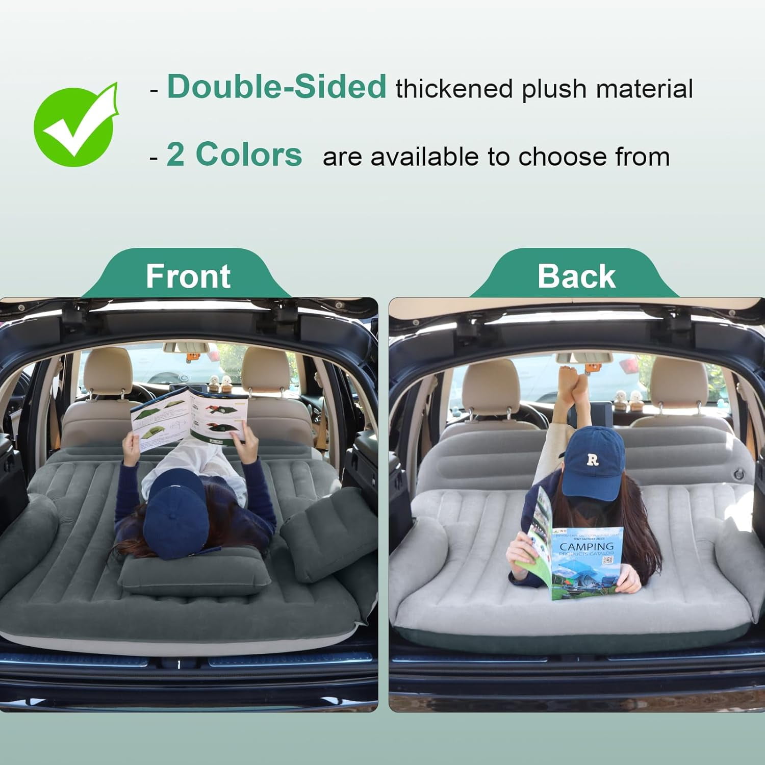 Air Mattress, Double-Sided Thick Flocked Car Air Mattress with Built-in Pump & Pillow, Complete Sleeping Accessories for Auto Camping & Road Trips