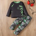 thumbnail image 2 of Quealent Toddler Boy Clothes Dinosaur Printed Long Sleeve Tops and Pants Set Cute Fall Winter Soft 2Pcs Outfits (Green, 3-4 Years), 2 of 9