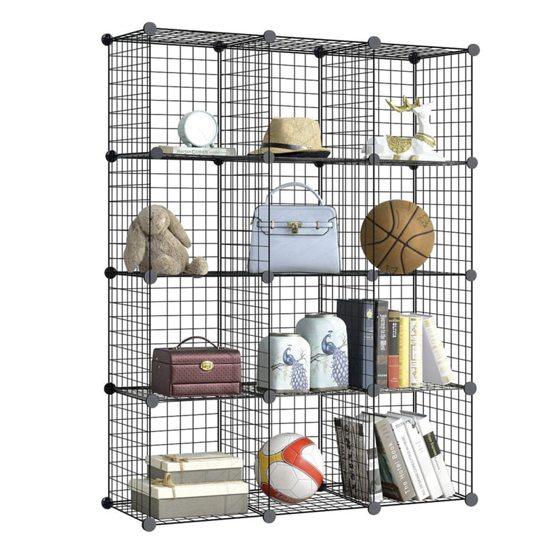 6/8/12 Grid Storage Shelf Rack DIY Wire Grid Bookcase Display Cabinet Organiser 