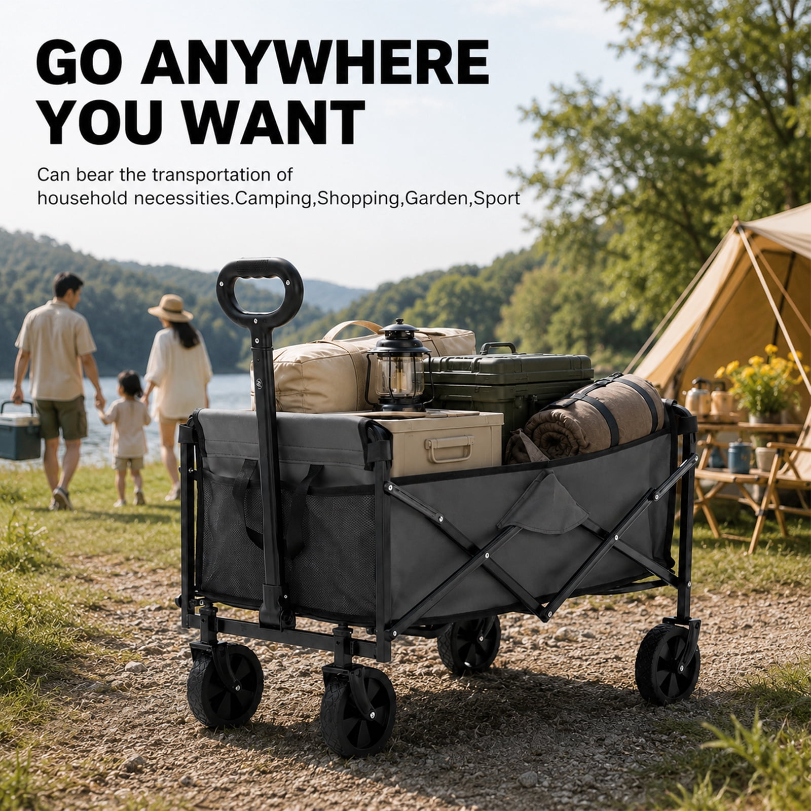 Alvantor Wagons Carts Foldable, 102L 330LBS Capacity Heavy Duty Collapsible Cart with All-Terrain Wheels for Camping Beach Shopping Garden
