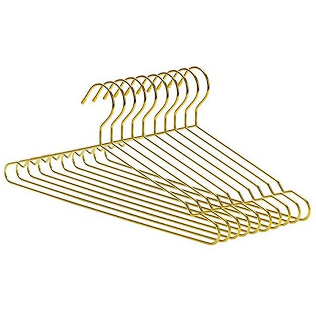 10 perchas de metal resistentes con muescas para ropa, abrigos, trajes, camisas, organizador, ahorra espacio, armario, perchero, dorado