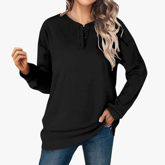 Tawop Hoodless Sweatshirt for Women Tops Sweatshirt Long Sleeve V Neck Solid Casual Black 2XL
