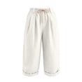 thumbnail image 3 of CUSTG Women Wide Leg Pants 3/4 Capri Trousers Summer With Pockets Elastic Waistband High Waist Trousers Loose Lightweight Cozy Soft Beach Pants, 3 of 3