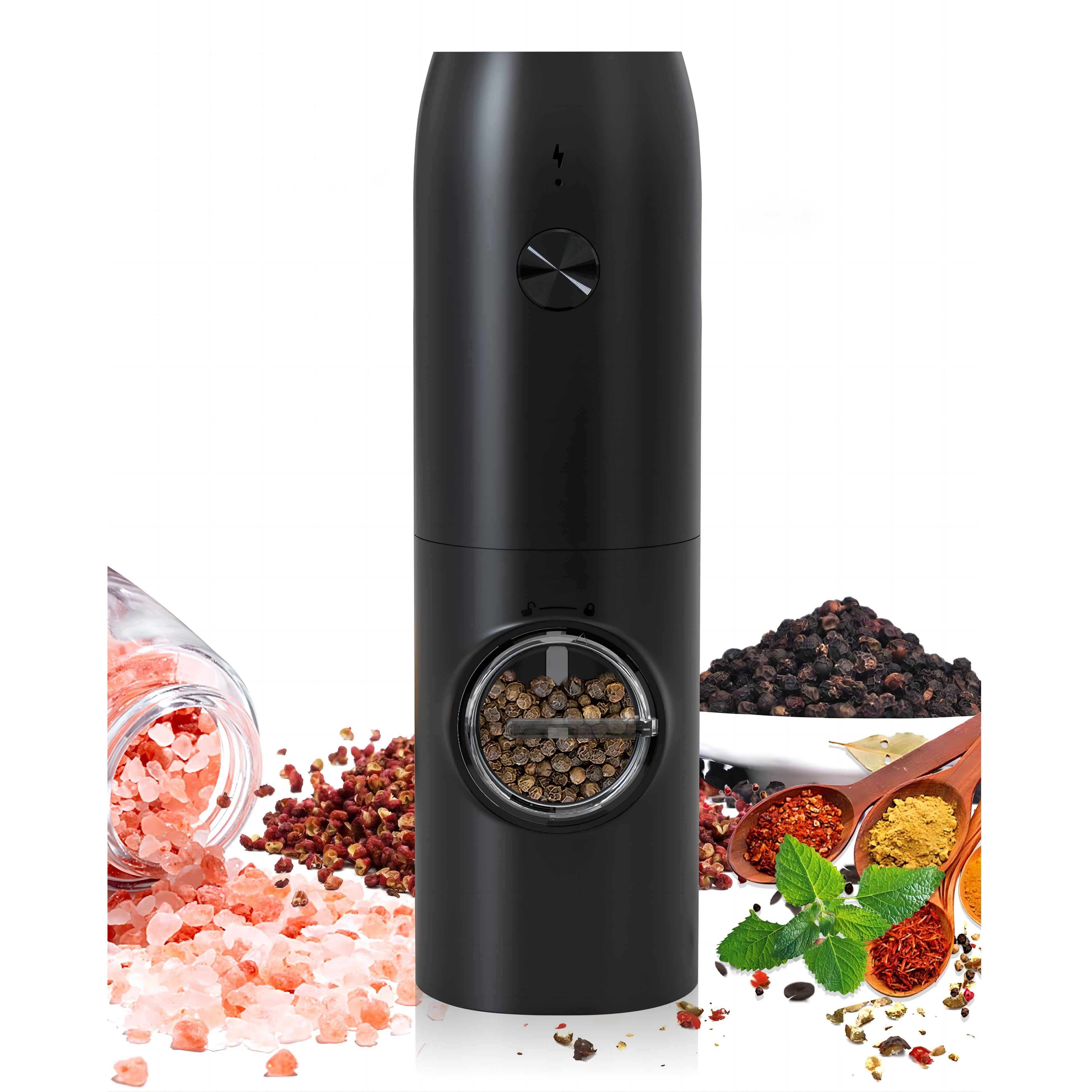 Electric Salt and Pepper Grinder Set, Automatic Pepper Mill, USB Rechargeable, Adjustable