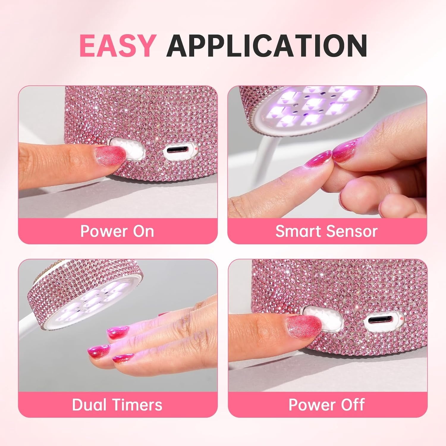UV LED Nail Lamp, Mini UV Light for Gel Nails Polish, Rechargeable LED Flash Cure Nail Dryer, Quick Drying Goosenecks UV Nail Lamp for Home Nail Salon DIY Manicure, AB Diamond,Rose Red Sticky Diamond