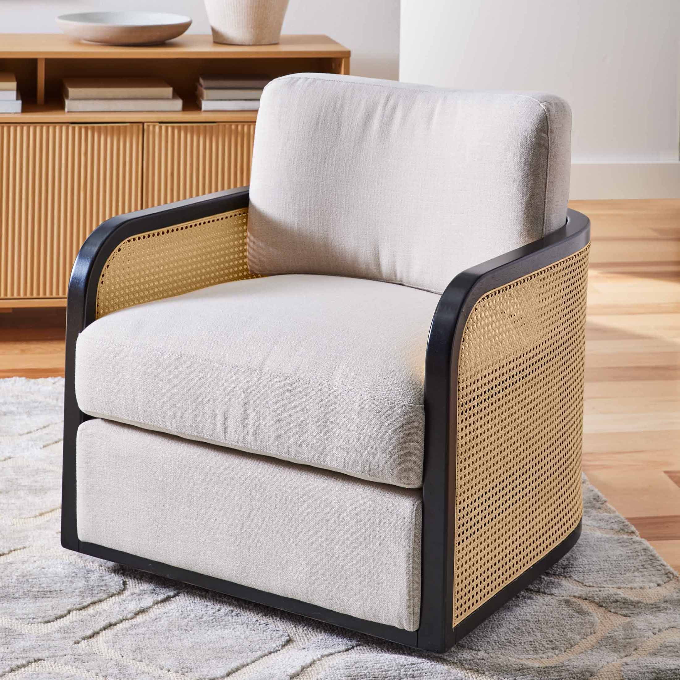 Better Homes & Gardens Springwood Cane Swivel Accent Chair, Charcoal