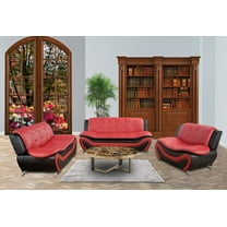 Beverly Fine Furniture 3 Piece Faux Leather Contemporary Living Room Sofa, Loveseat, Chair Set. Black&Red