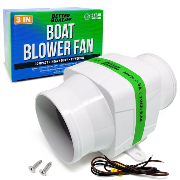 Better Boat Marine Inline Duct Blower Fan, 12V 130 CFM, 3 inch