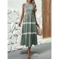 thumbnail image 4 of Women'S Summer Long Dress Casual Boho Striped Sleeveless Smocked Tiered Ruffle Sundress Dark Green S, 4 of 9