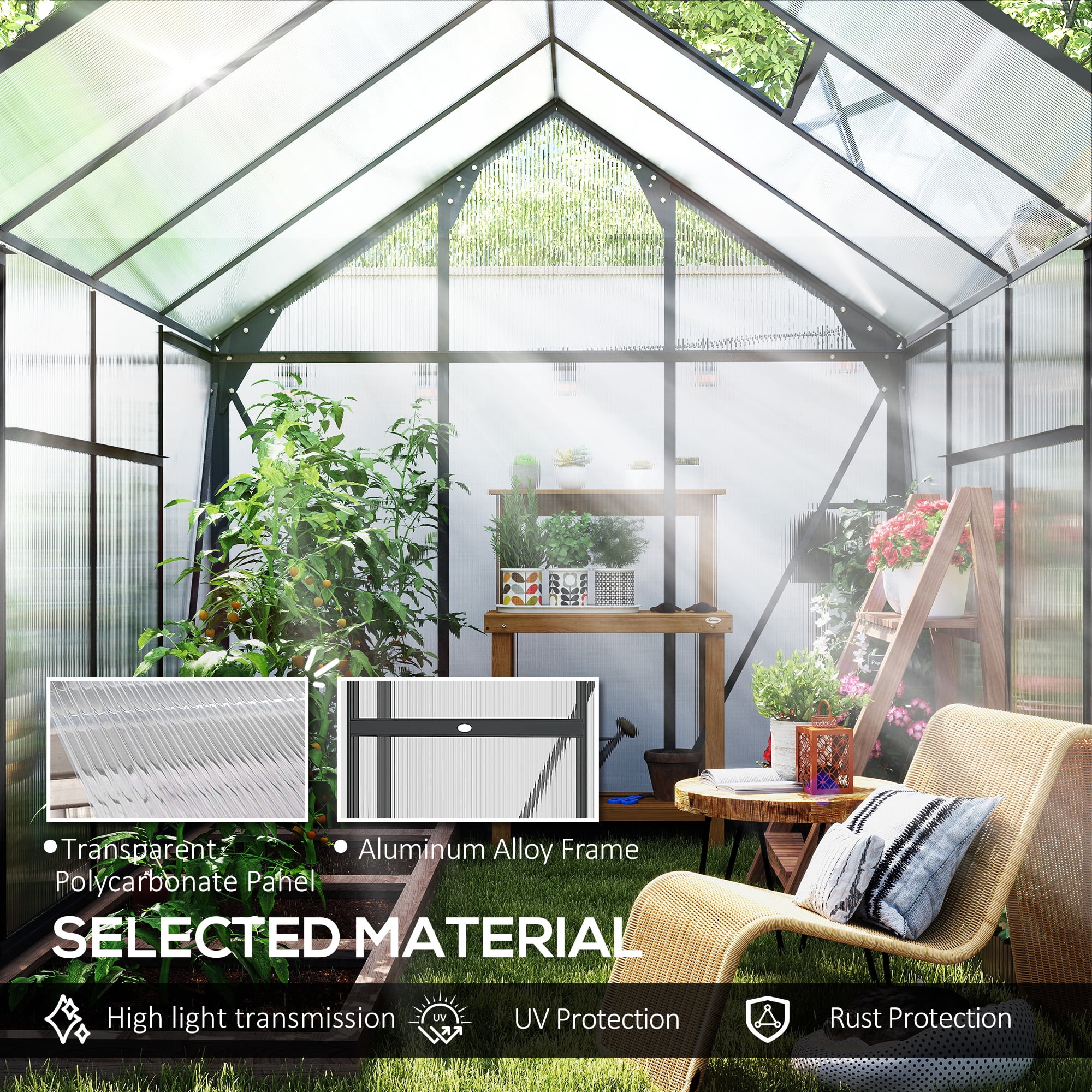 Outsunny 6.2' x 8.3' x 6.6' Polycarbonate Greenhouse, Heavy Duty Outdoor Aluminum Walk-in Green House Kit with Vent Door for Backyard Garden, Gray