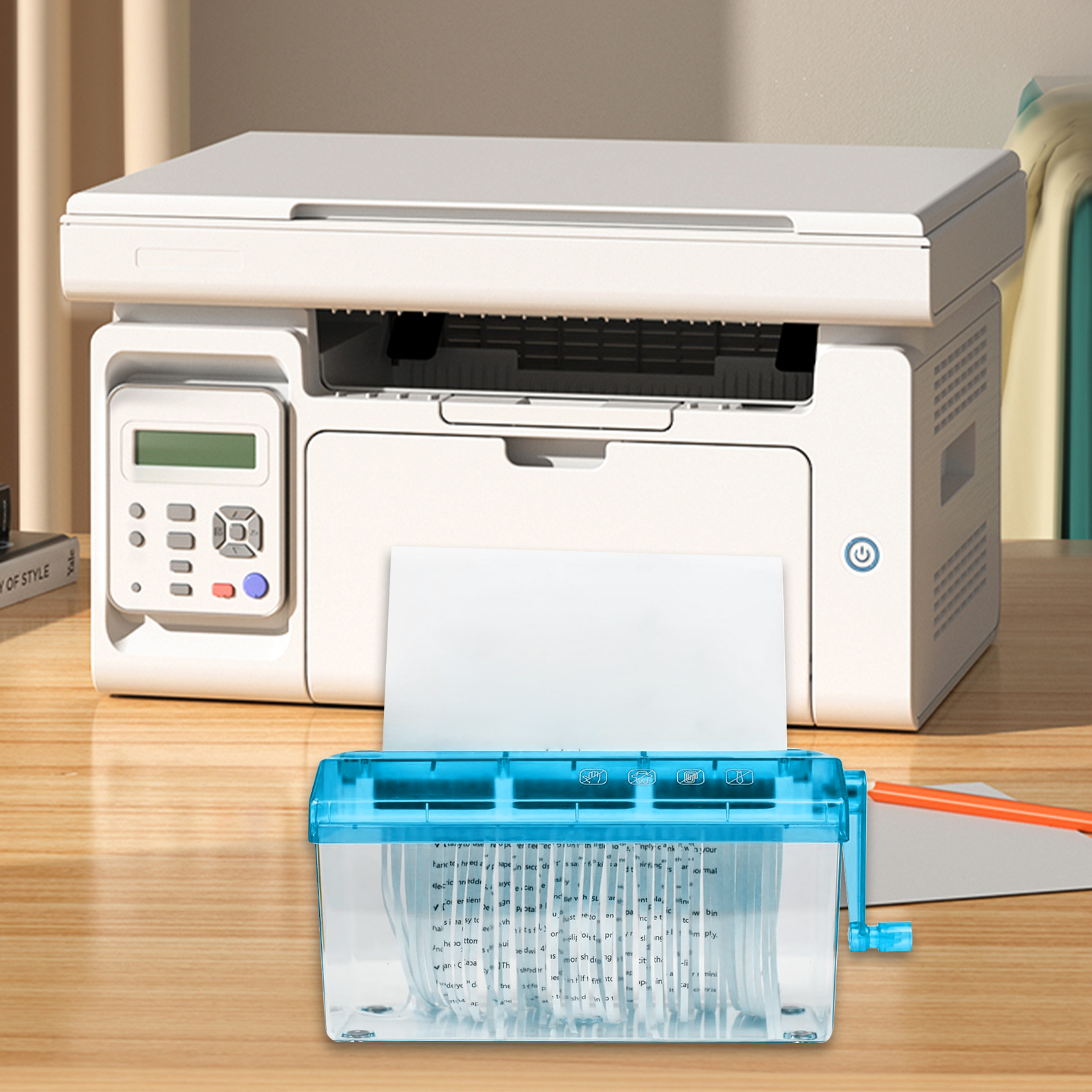 Pnellth A4 Paper Hand Shredder Portable Paper Shredder Manual Shredder 3mm Strip Cut Transparent Window Documents Paper Cutting Tool Home Office Stationery