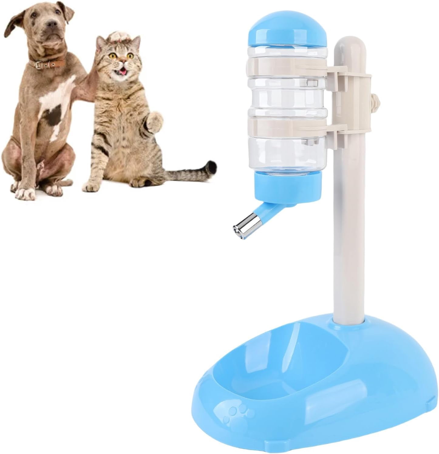 Pet Standing Water Dispenser Height Adjustable Automatic Feeder Bowl 500ml Dog Cat Blue